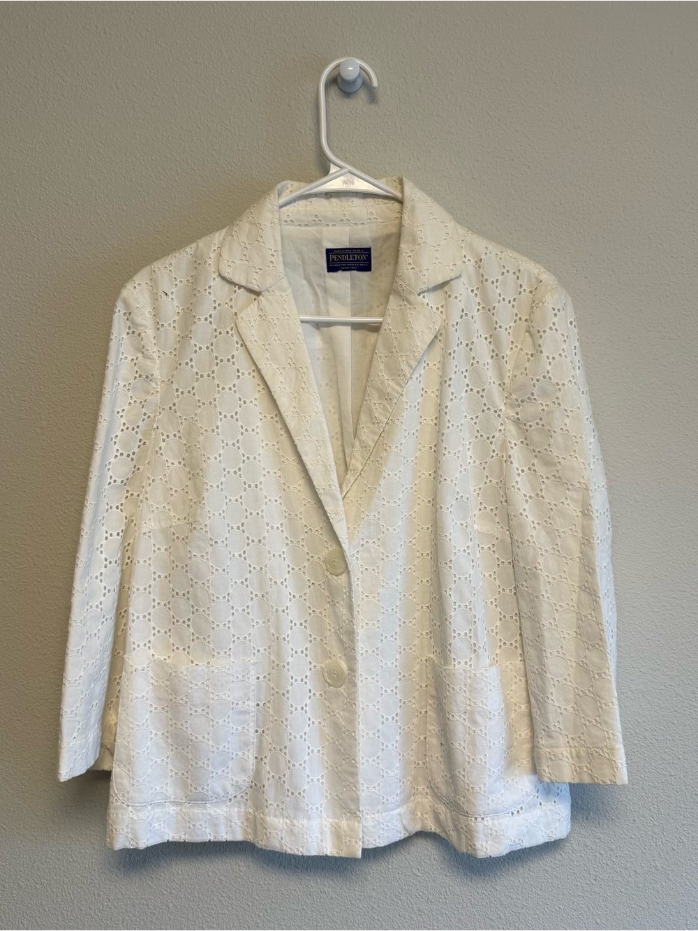 Pendleton White Cotton Eyelet Blazer Jacket vintage